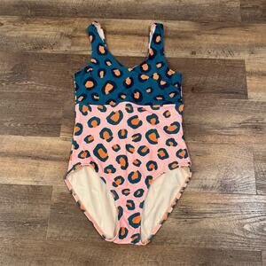 Lime Ricki One-Piece Swimsuit Modest Boho L Pink Teal Leopard Print Made in USA